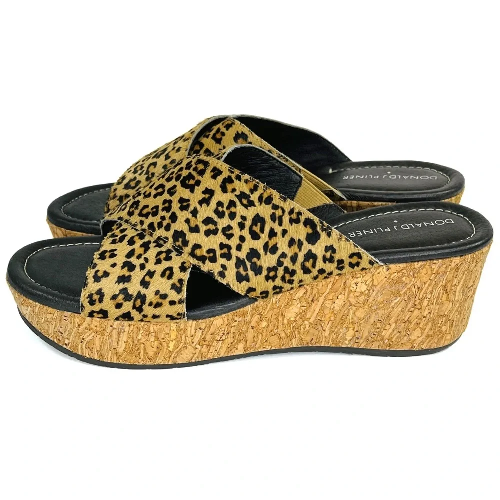 Donald J Pliner Animal Print Seva Cross Cork Sandal Wedge Size 8 - Picture 3 of 7